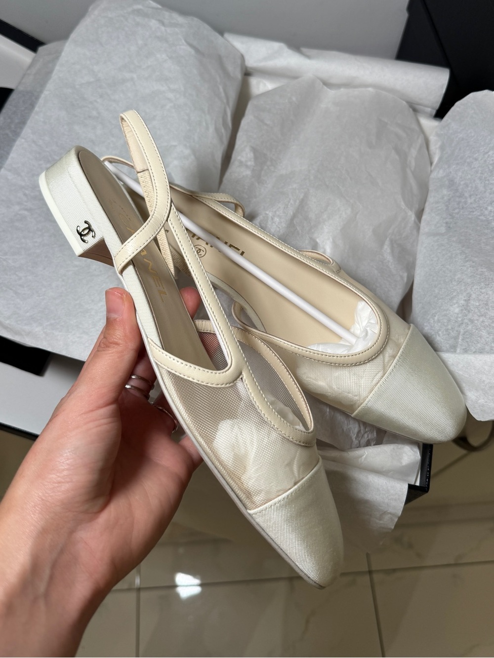 Chanel Ivory Mesh Slingbacks | Size 36 - Picture 2 of 15